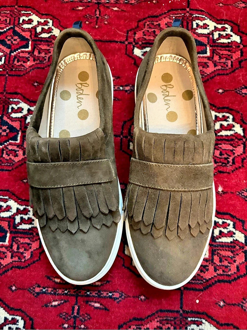 Boden Rayna Slip-on Fringe Slip On Moccasin Sneakers Olive Brown EU 36 NWOB